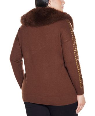 Plus Size Black Label  Embellished Collar Cardigan Sweater