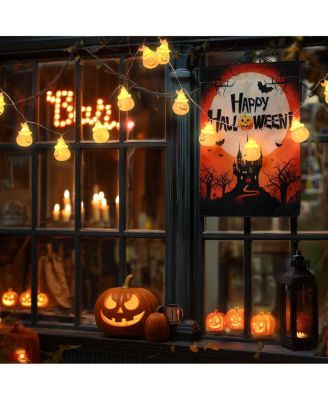 Halloween Pumpkin String Light with Garden Flag Full Moon Jack O Lantern Outdoor Yard Decorations 2025