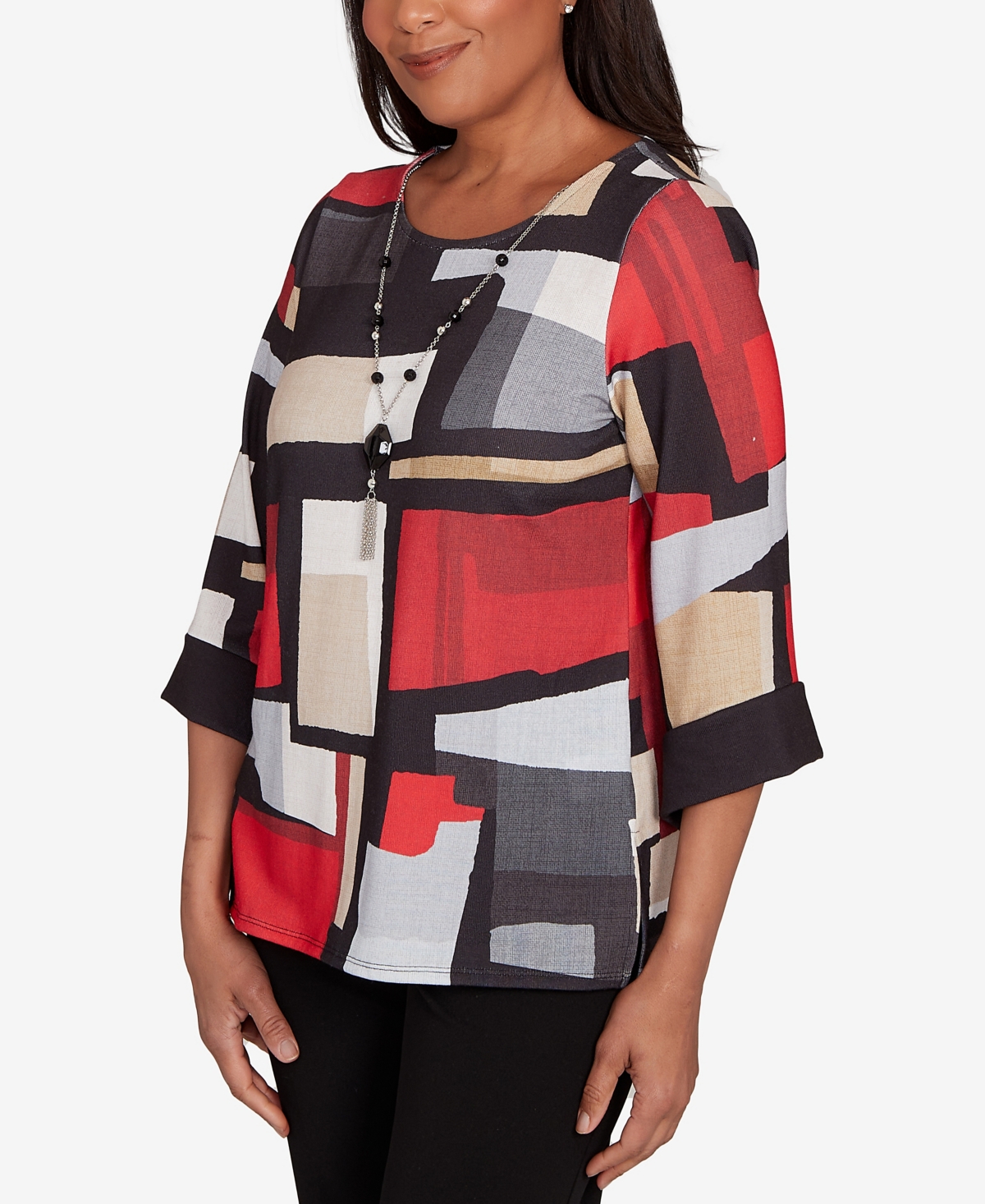 Alfred Dunner Petite Jet Setter Knit Color Block Crewneck Top