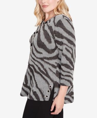 Petite Jet Setter Animal Houndstooth Crewneck Top