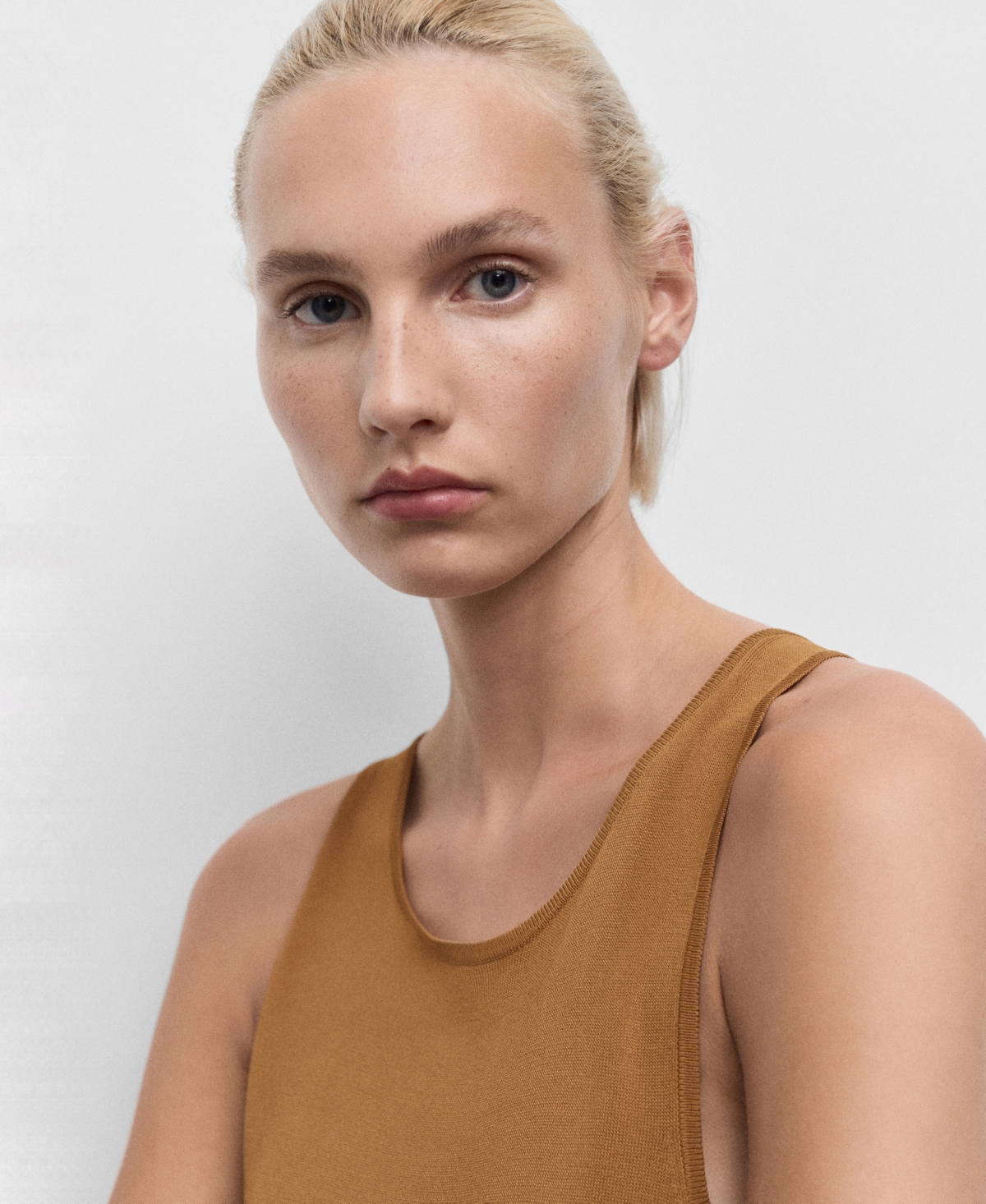 Mango Knit Tank Dress In Brown
