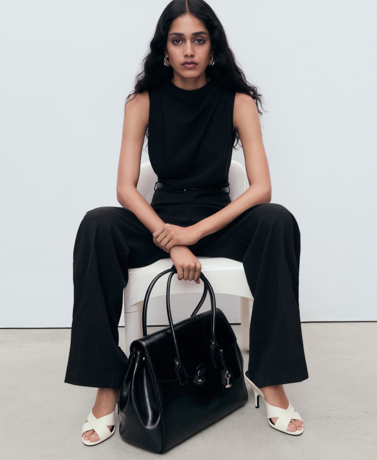 Mango Women's Draped Neck And Belt Long Jumpsuit In Black