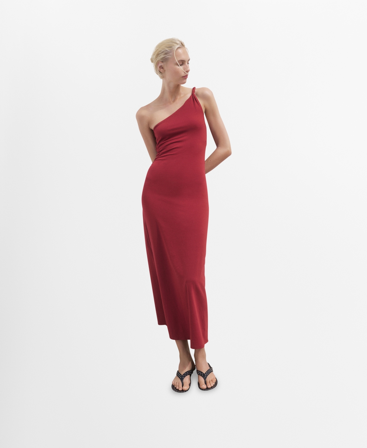 Mango Women's Gathered Strap Asymmetrical Dress In Burgundy