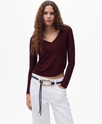 MANGO - Women's V-Neck Lurex Sweater