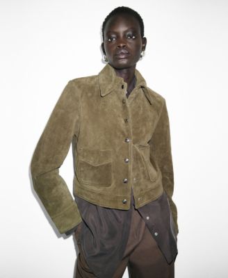 MANGO - Women's Buttons Suede Leather Jacket