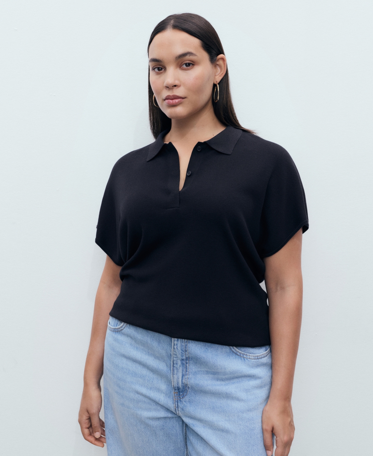 Mango Short-sleeved Polo-neck Sweater Navy In Blue