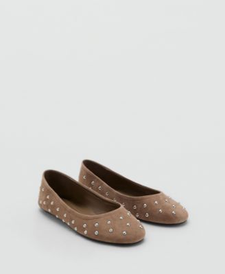 MANGO - Women's Studded Leather Ballet Flats