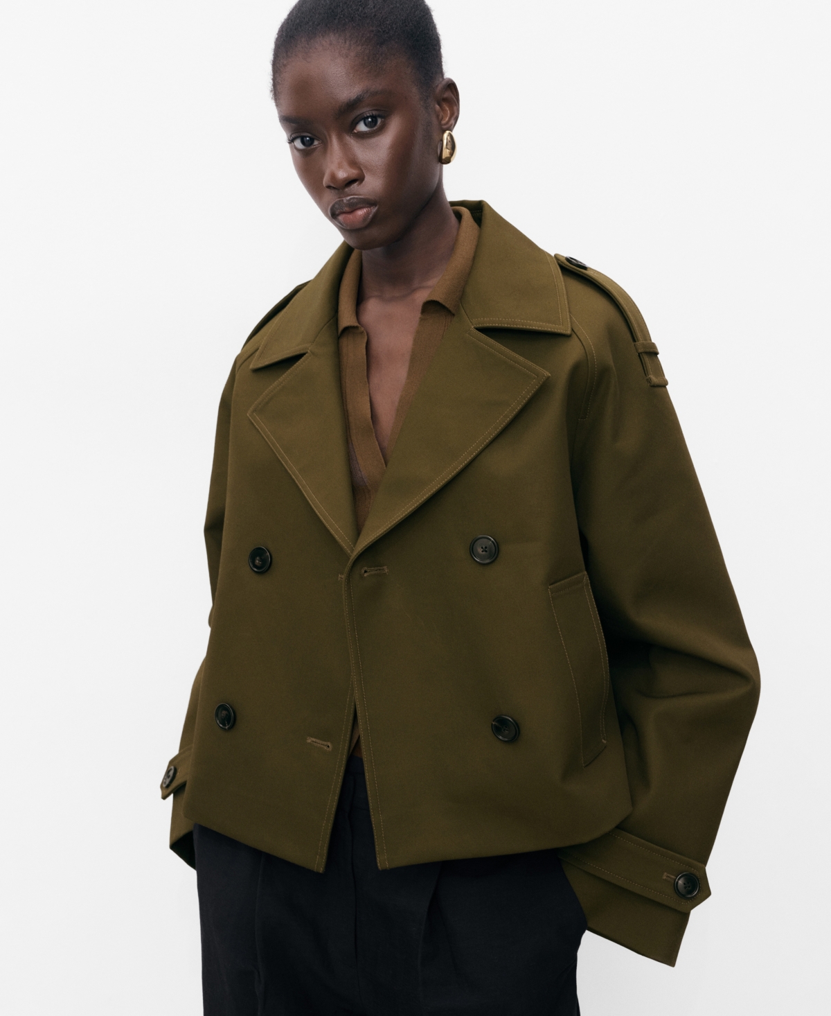 Mango Women's Oversized Short Double-breasted Trench Coat In Green