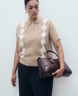 Women's Diamond-Print Polo-Neck Sweater