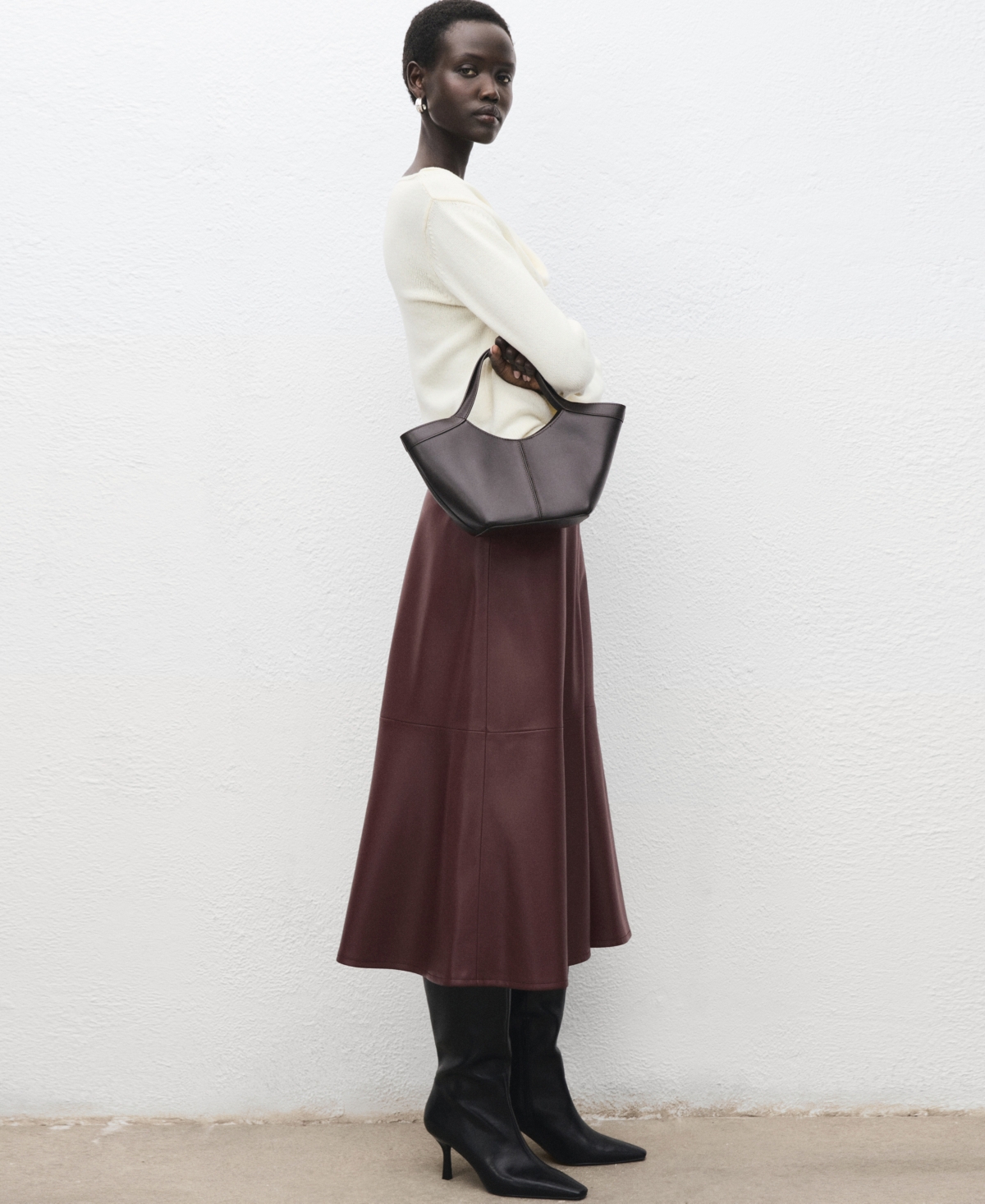 Mango Paris Faux Leather A-line Midi Skirt In Burgundy