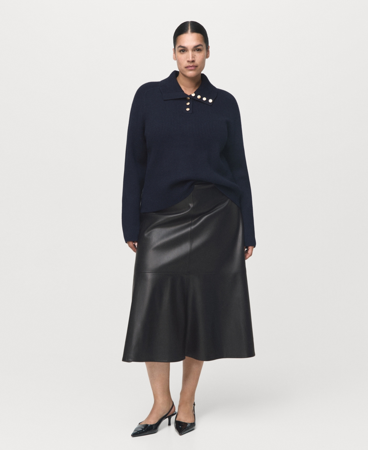 Mango Paris Faux Leather A-line Midi Skirt In Black