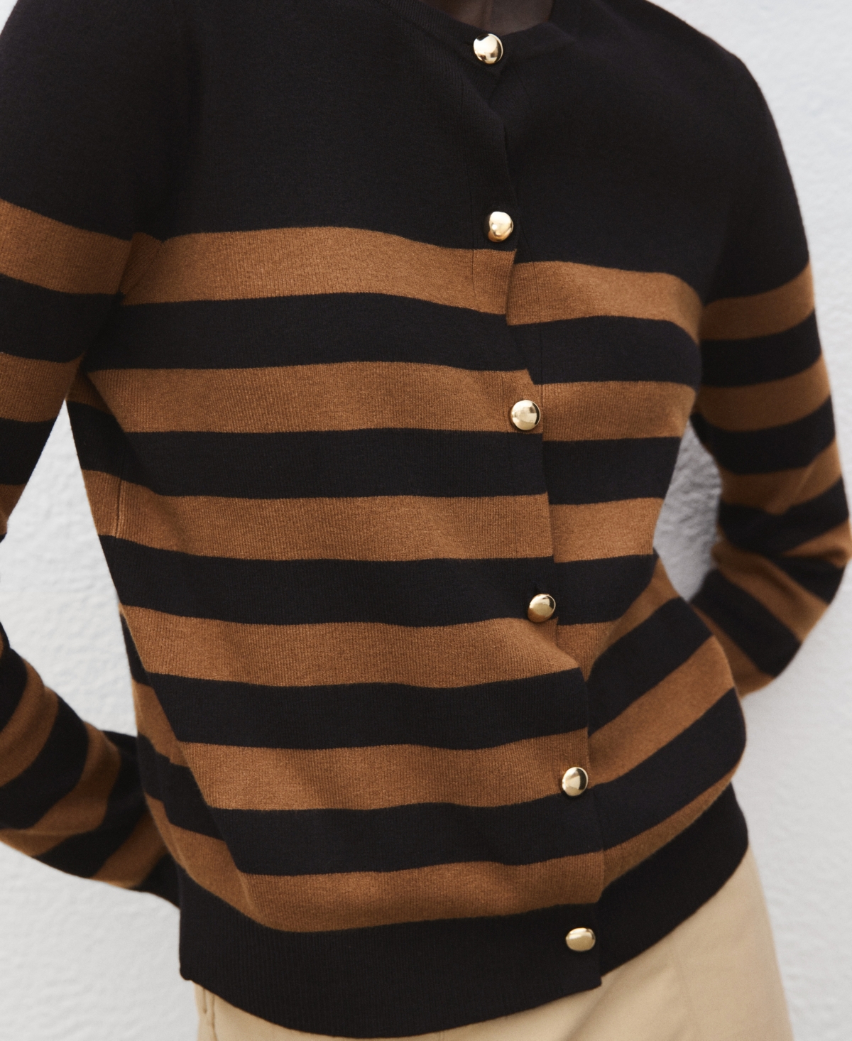 Mango Split Cuff Button Front Cardigan In Black