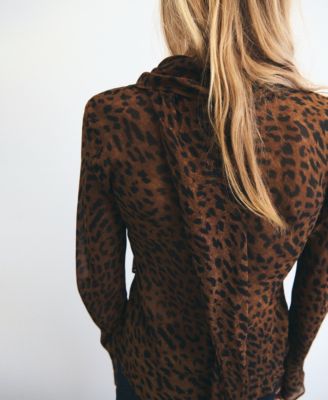 Women's Scarf Detail Leopard Print Blouse