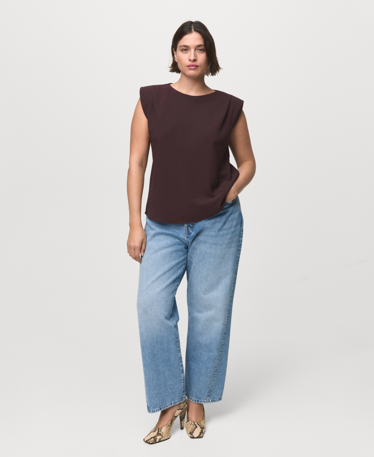 Mango Blouse Épaulettes Froncées Chocolat - Femme - 3xl -  In Burgundy