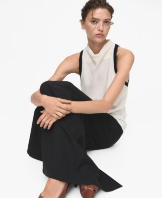 Women's Contrast Trim Draped Collar Blouse