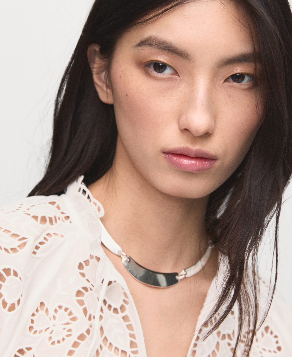 Mango Embroidered Blouse With Bows Ecru In White