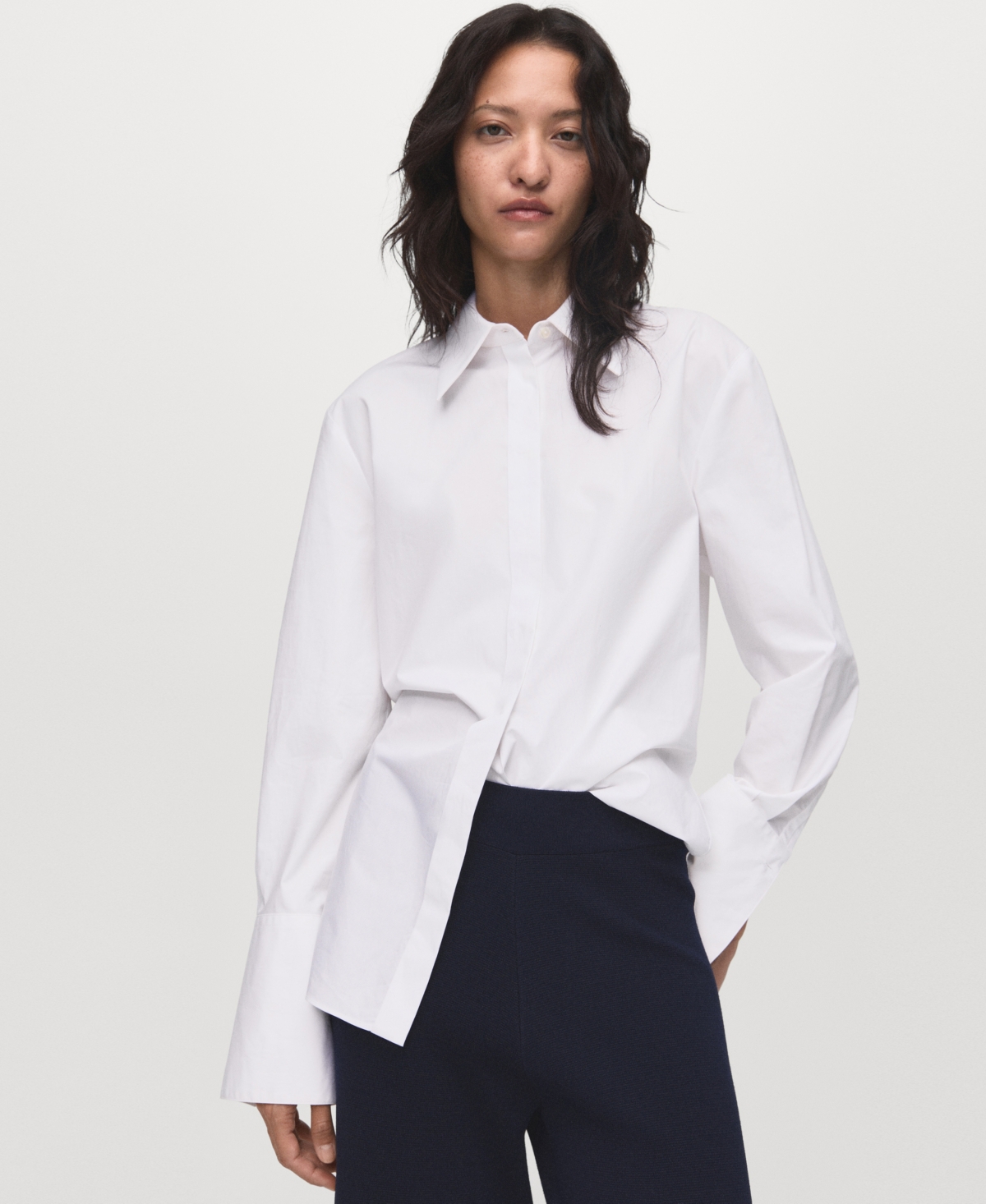 Mango Fine-knit Straight-fit Trousers Dark Navy In Blue