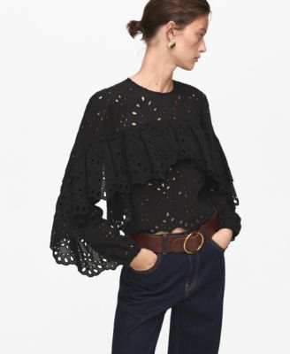 MANGO - Women's Embroidered Eyelet Ruffles Blouse