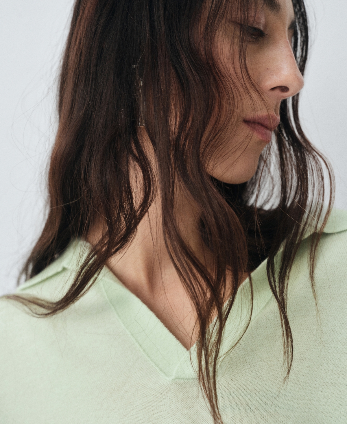 Mango Johnny Collar Wool Sweater In Green