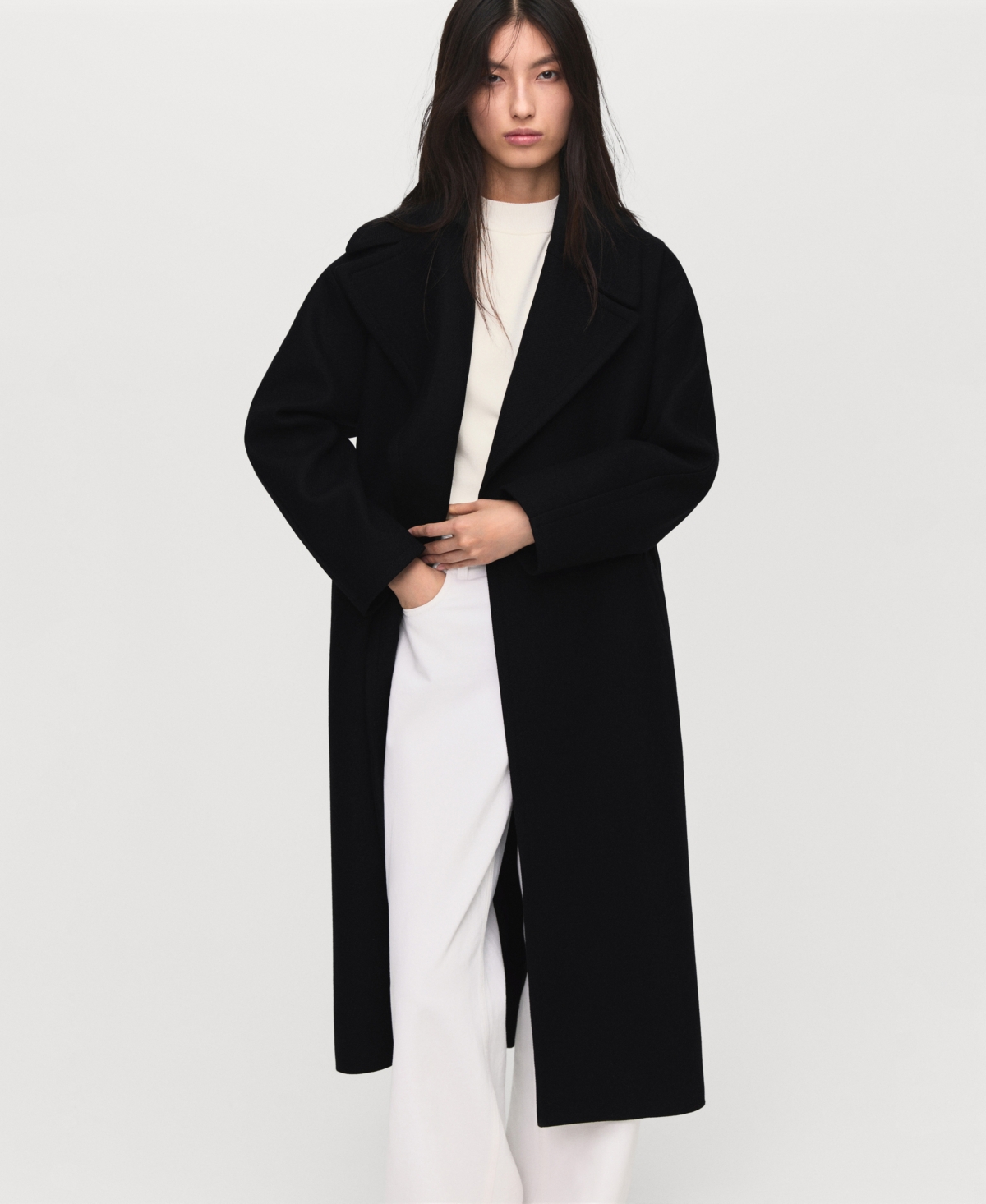 Mango Women's Belted Woolen Coat In Black