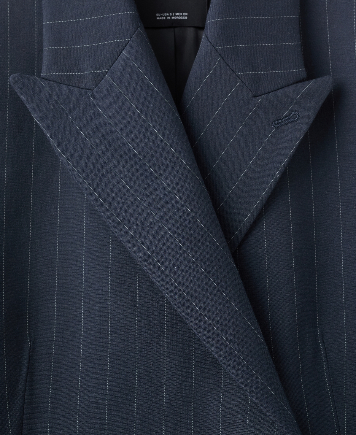 Mango Pinstripe Double Breasted Blazer In Blue