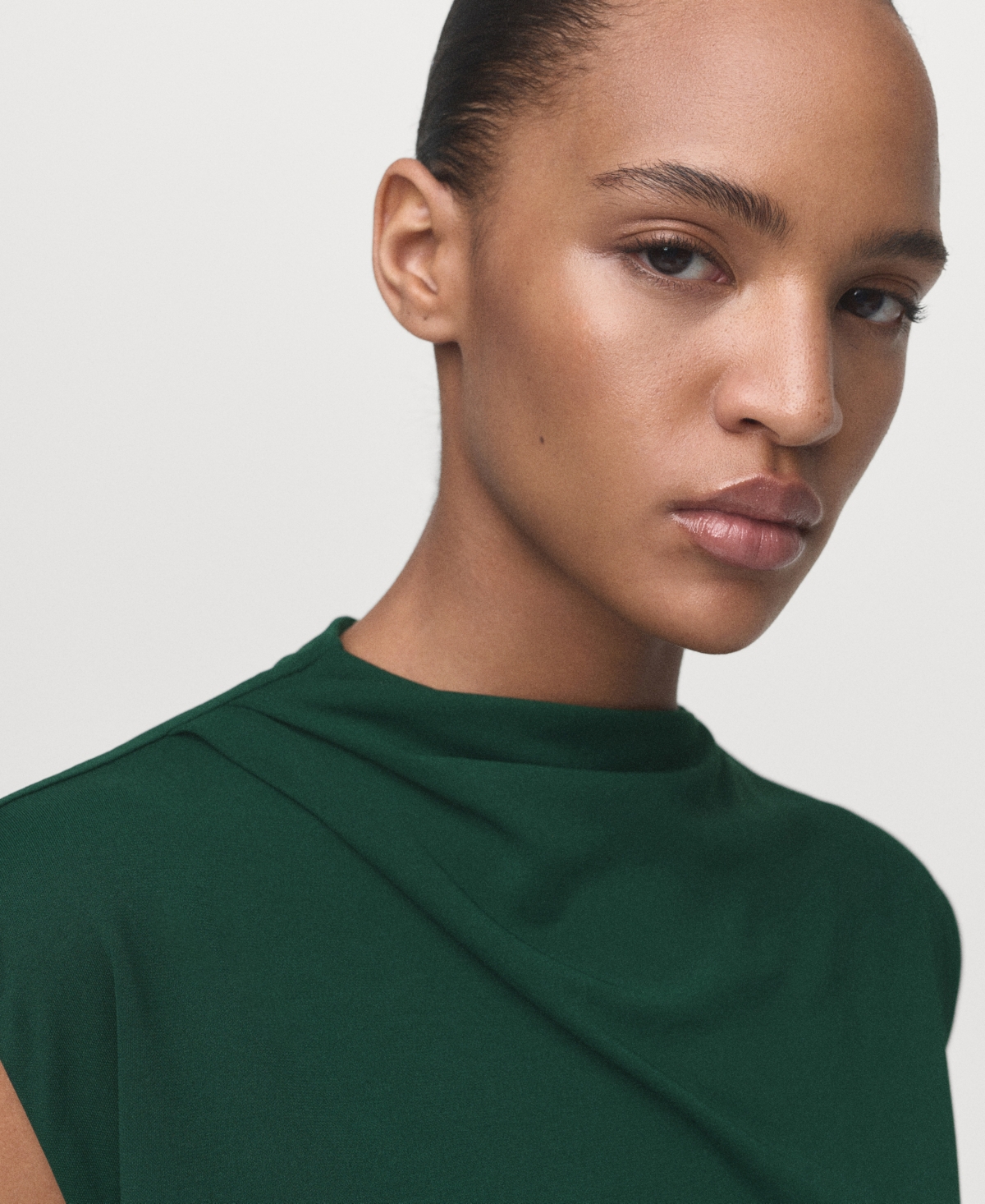 Mango Straight-fit Jumpsuit With Draped Neckline Dark Green In Green