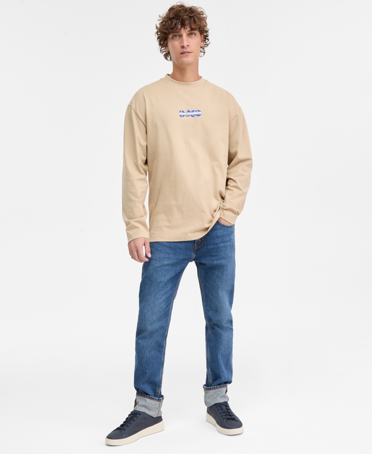 Hugo Boss Men's Nifting Logo Long-Sleeve Cotton T-Shirt