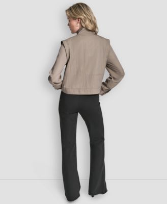 Women's Collared Cropped Moto Trench Coat