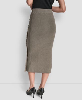 Women's Fringe Detail Bodycon Midi Sweater Skirt