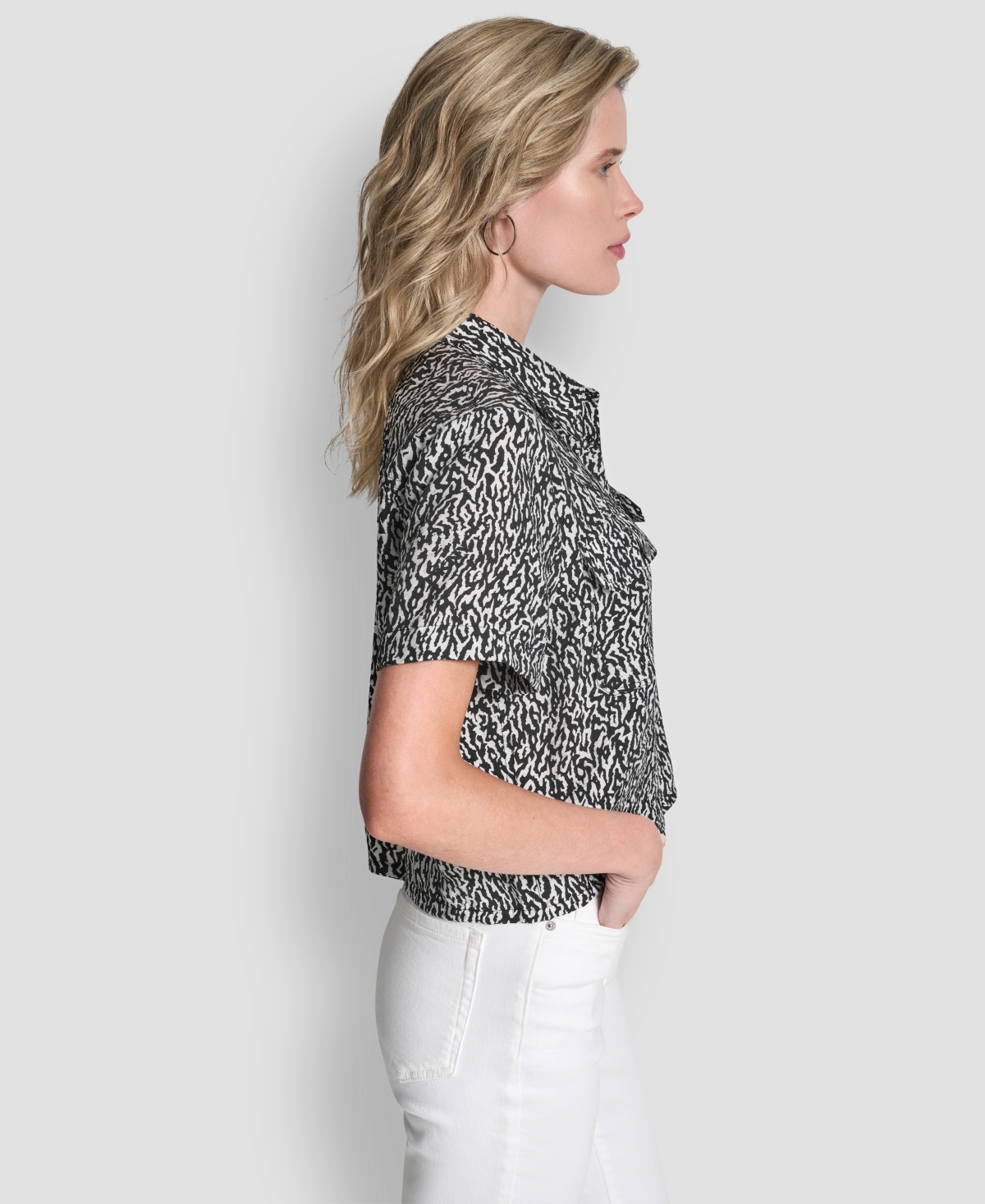 Dkny Women's Printed Camp Short Sleeve Shirt In Black