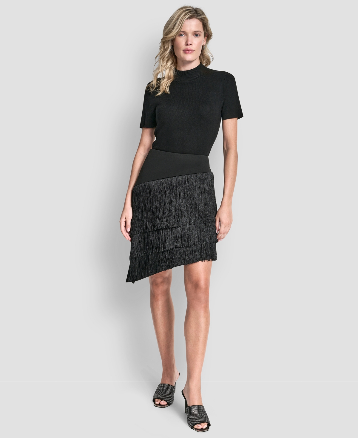 Dkny Women's High-low Fringe Detail Skirt In Black