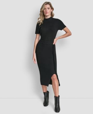 Women's Fringe Detail Bodycon Midi Sweater Skirt