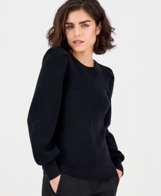 Petite Puff-Sleeve Crewneck Sweater