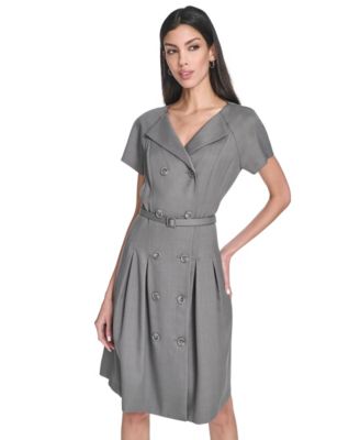 Women's Belted V-Neck Coat Dress