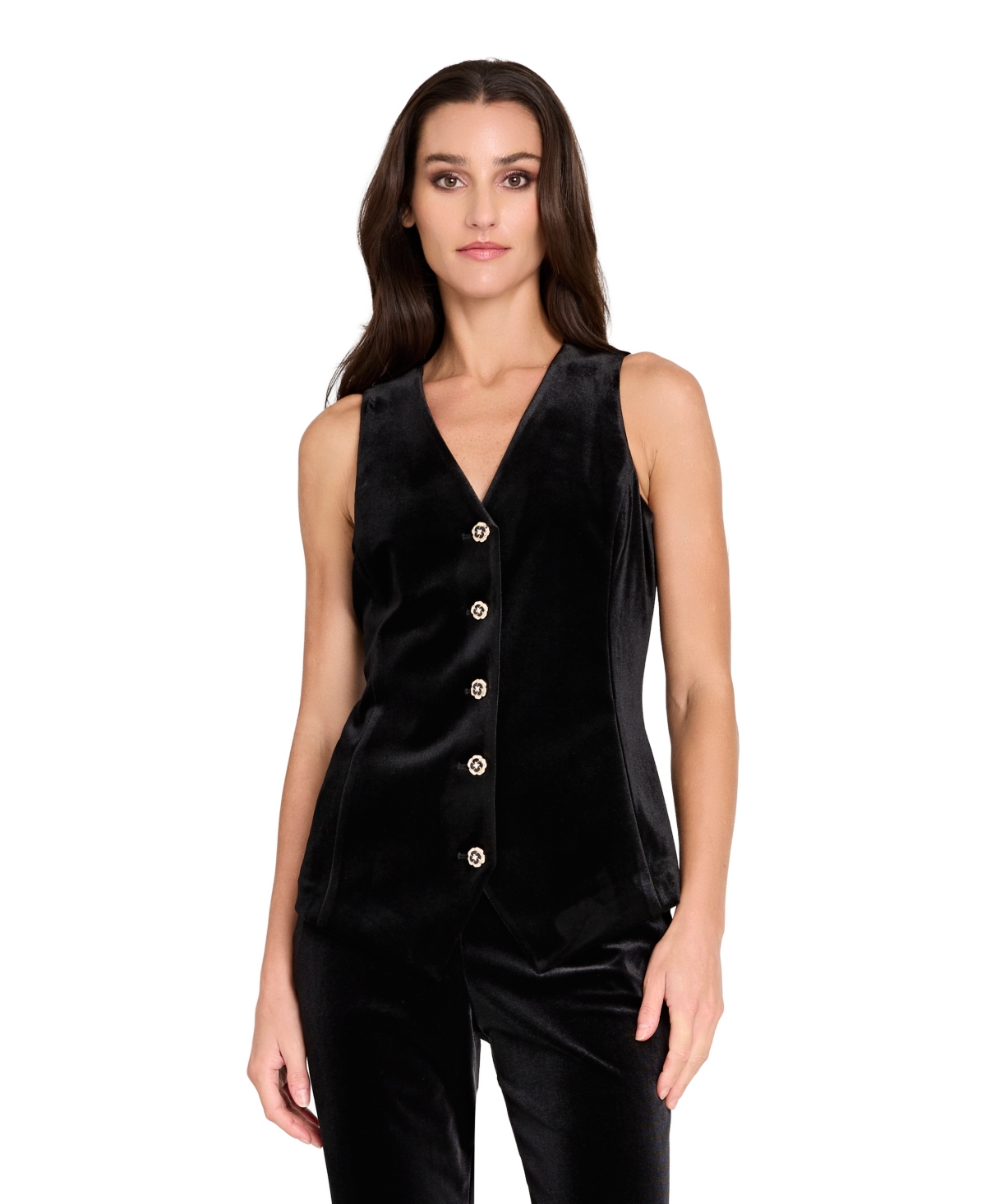 Tahari Asl Women's Collarless Velvet Vest In Animal Print