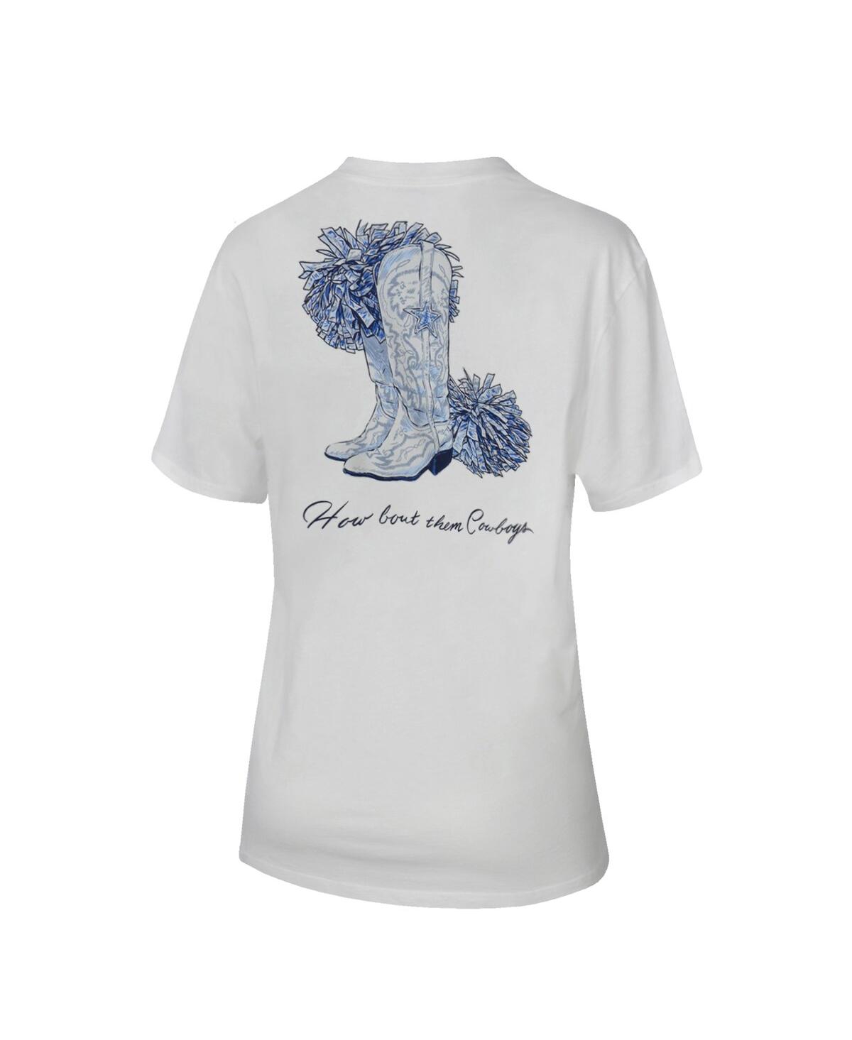 Lauren James Women's White Dallas Cowboys How Bout Boots Pocket T-shirt In White