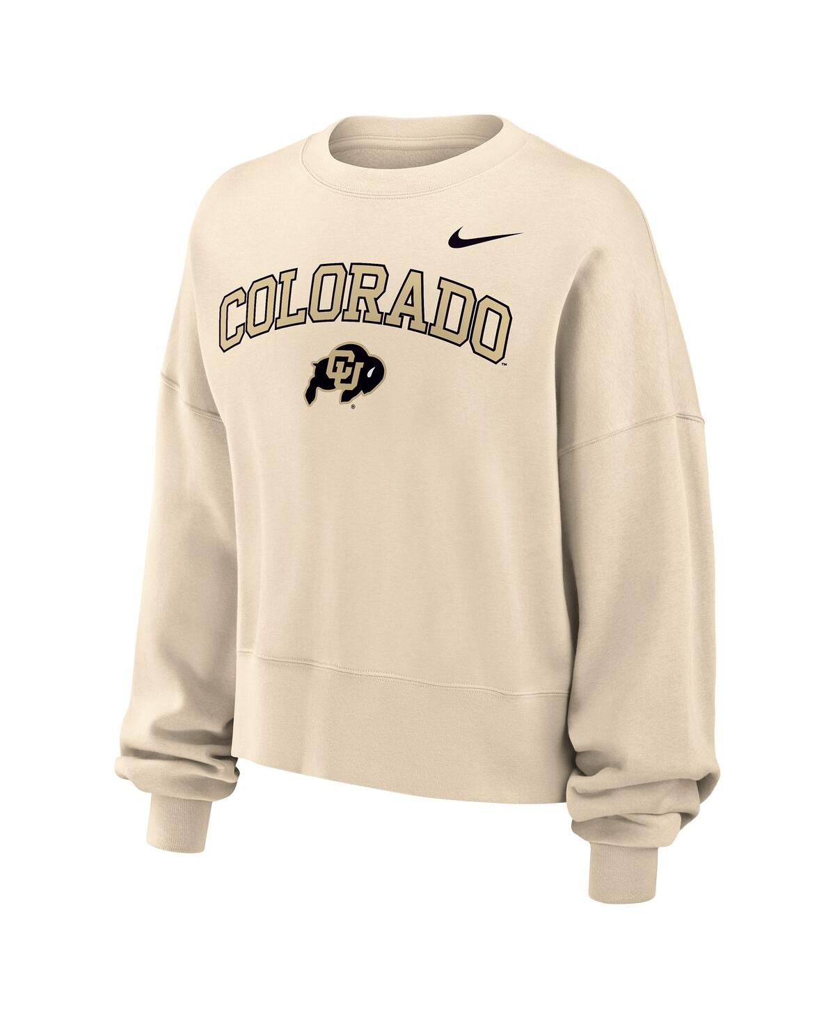 Nike Women's Natural Colorado Buffaloes Phoenix Fleece Oversized Cropped Sweatshirt In Multi
