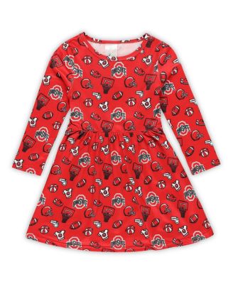 ZooZatz - Girls Toddler Scarlet Ohio State Buckeyes All-Over Print Football Dress