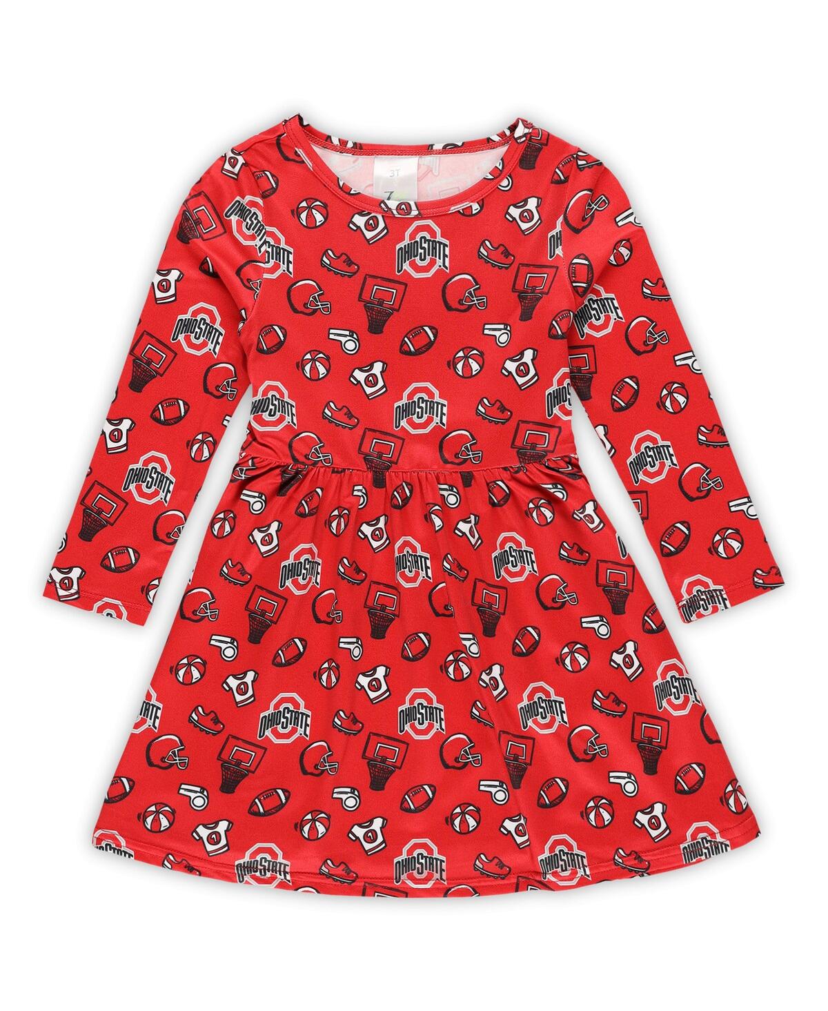 Zoozatz Girls Toddler Scarlet Ohio State Buckeyes All-over Print Football Dress In Multi