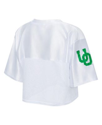 Women's White Oregon Ducks Mesh Cropped V-Neck T-Shirt