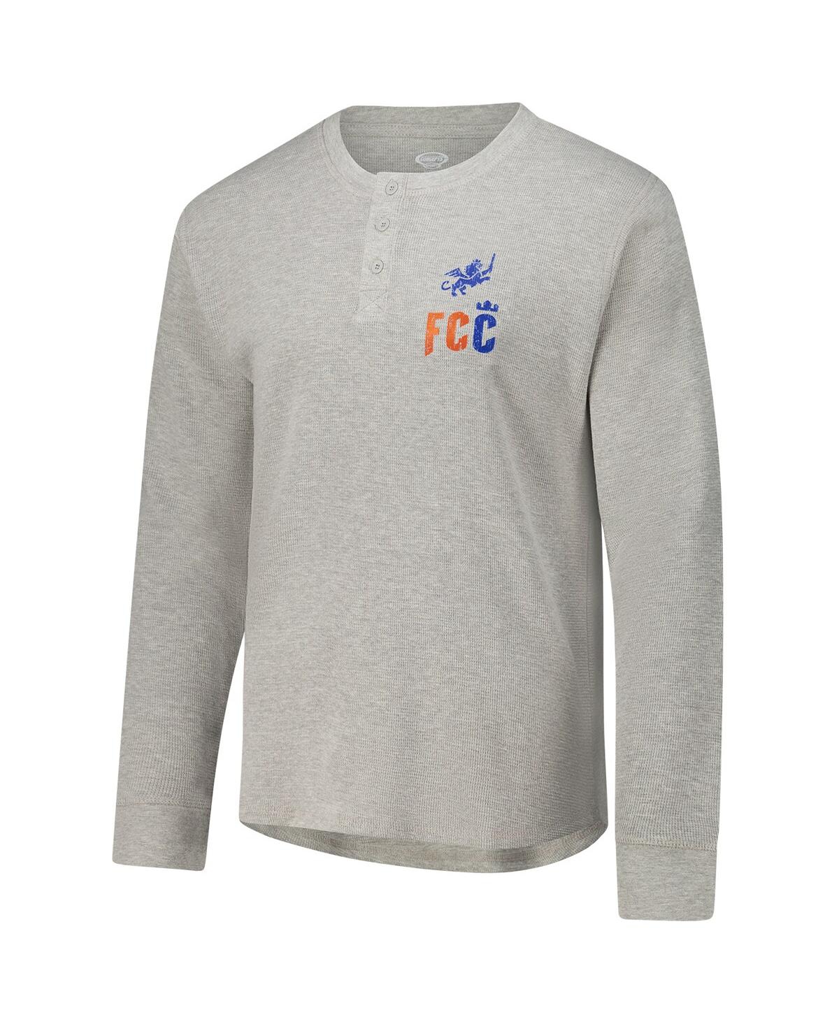 Concepts Sport Men's Gray Fc Cincinnati Region Thermal Knit Henley Long Sleeve Sweatshirt In Gray