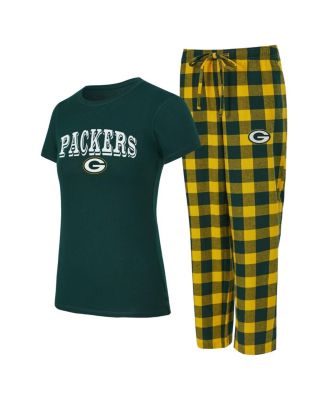 Concepts Sport - Women's 2-Piece Green/Gold Green Bay Packers Avondale T-Shirt and Pants Flannel Pajama Set