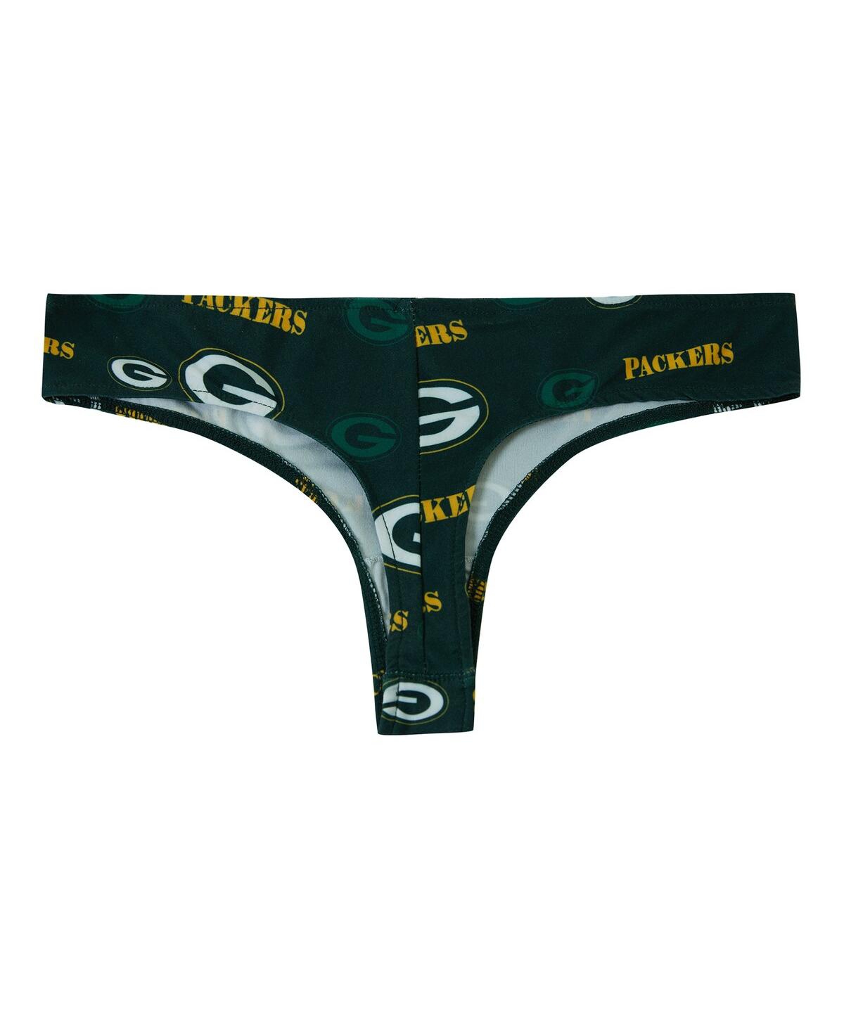 Concepts Sport Women's Green Green Bay Packers Mosaic All Over Print Thong In Black