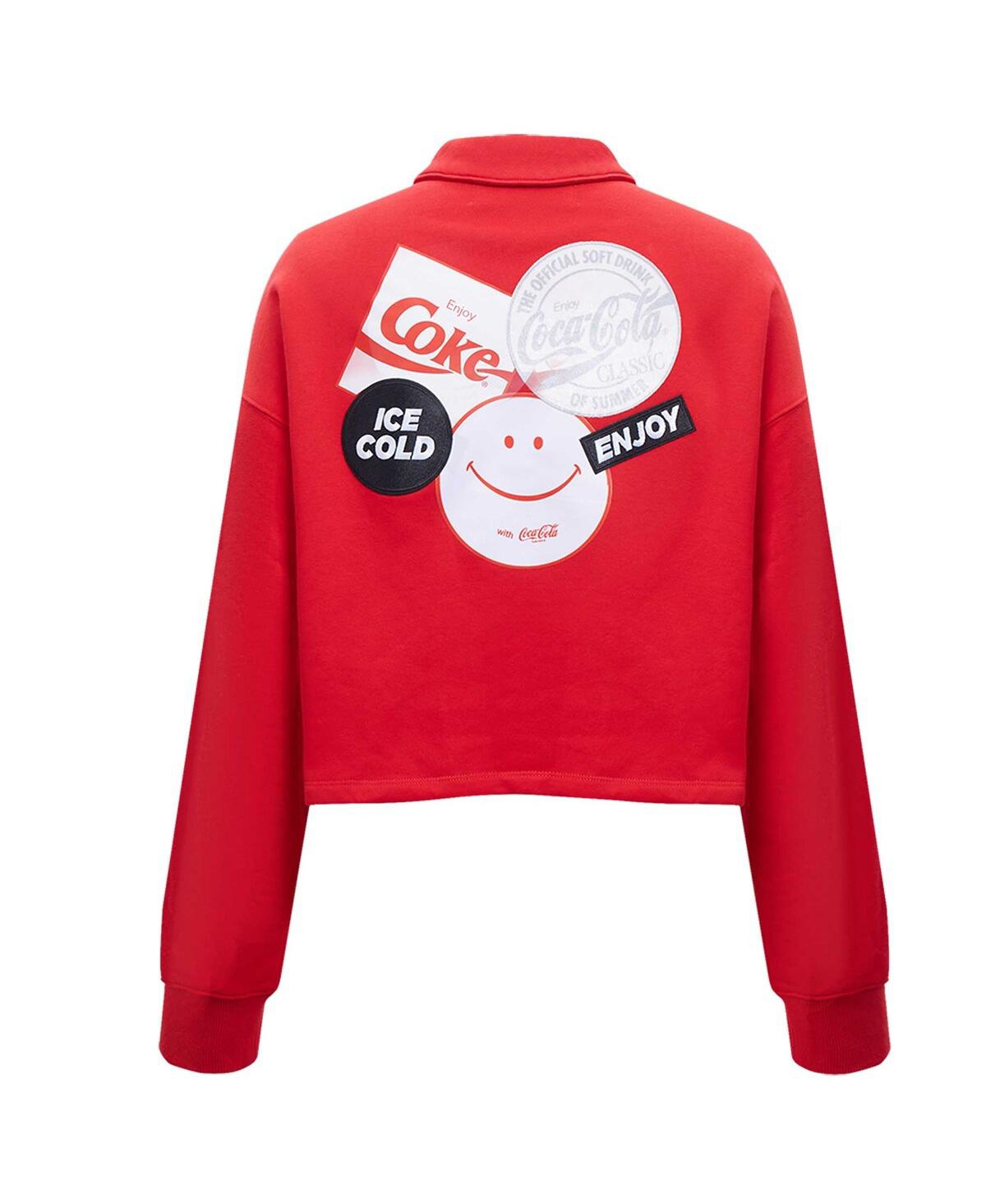 Freeze Max Women's Red Coca-cola Ice Cold Long Sleeve Cropped Polo Shirt In Red