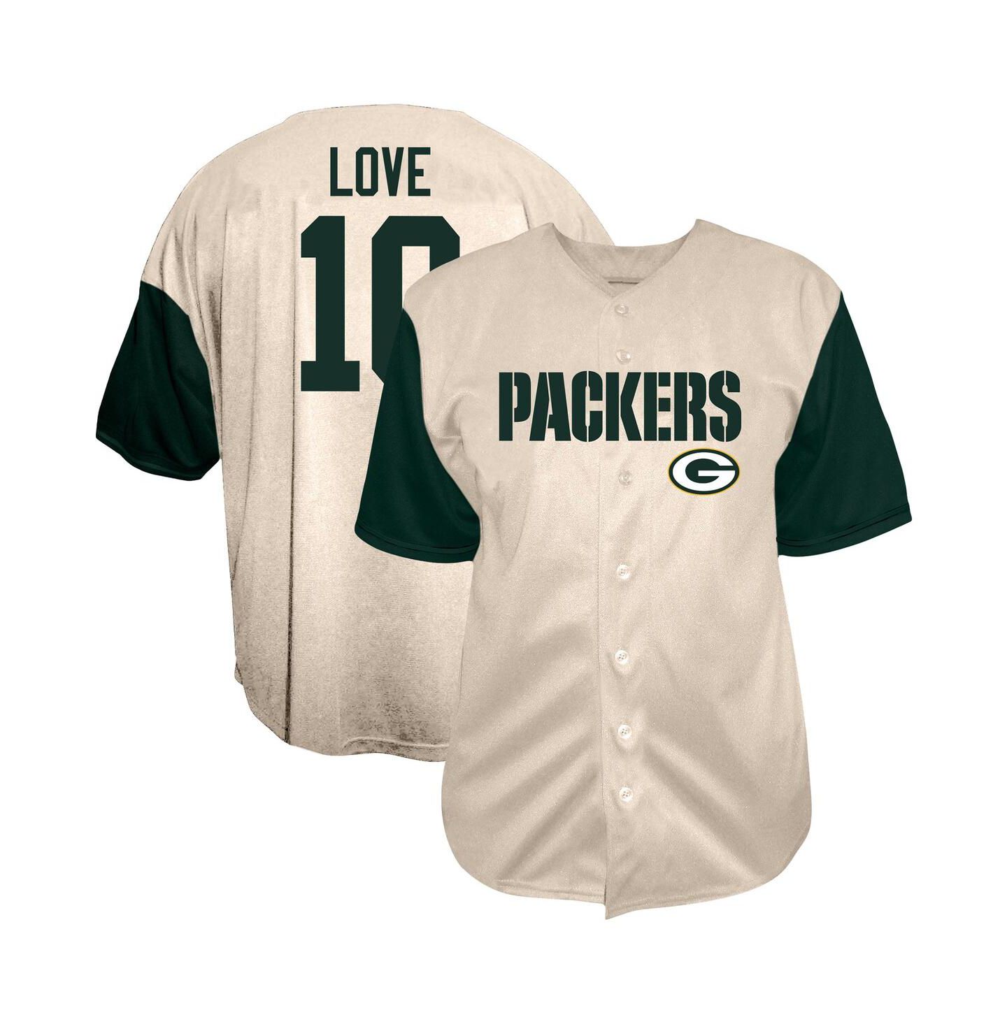 Мужская рубашка Fanatics Jordan Love Cream Green Bay Packers Big & Tall Baseball Button-Up — фото 1