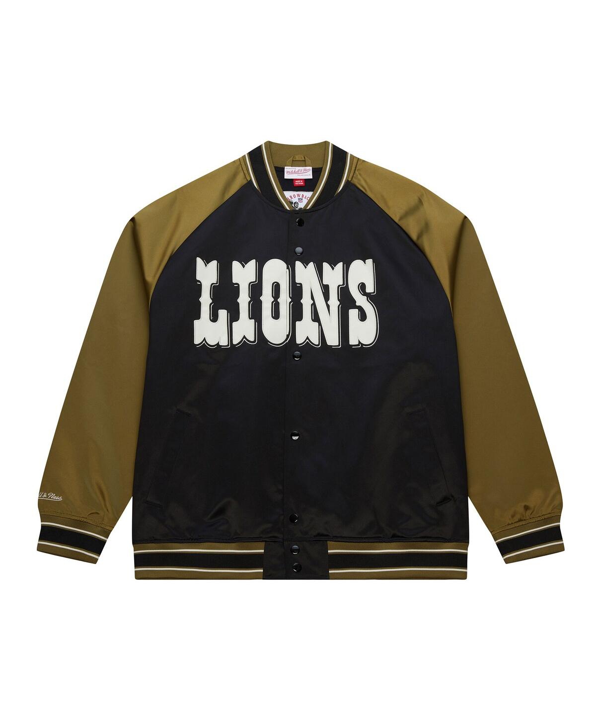 Mitchell & Ness Men's Olive/black Detroit Lions Vintage Logo Double Clutch Satin Raglan Full-snap Jacket In Green
