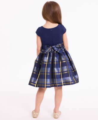 Girls 2T-6X Short Sleeve Sparkle Knit to Taffeta Cascade Dress