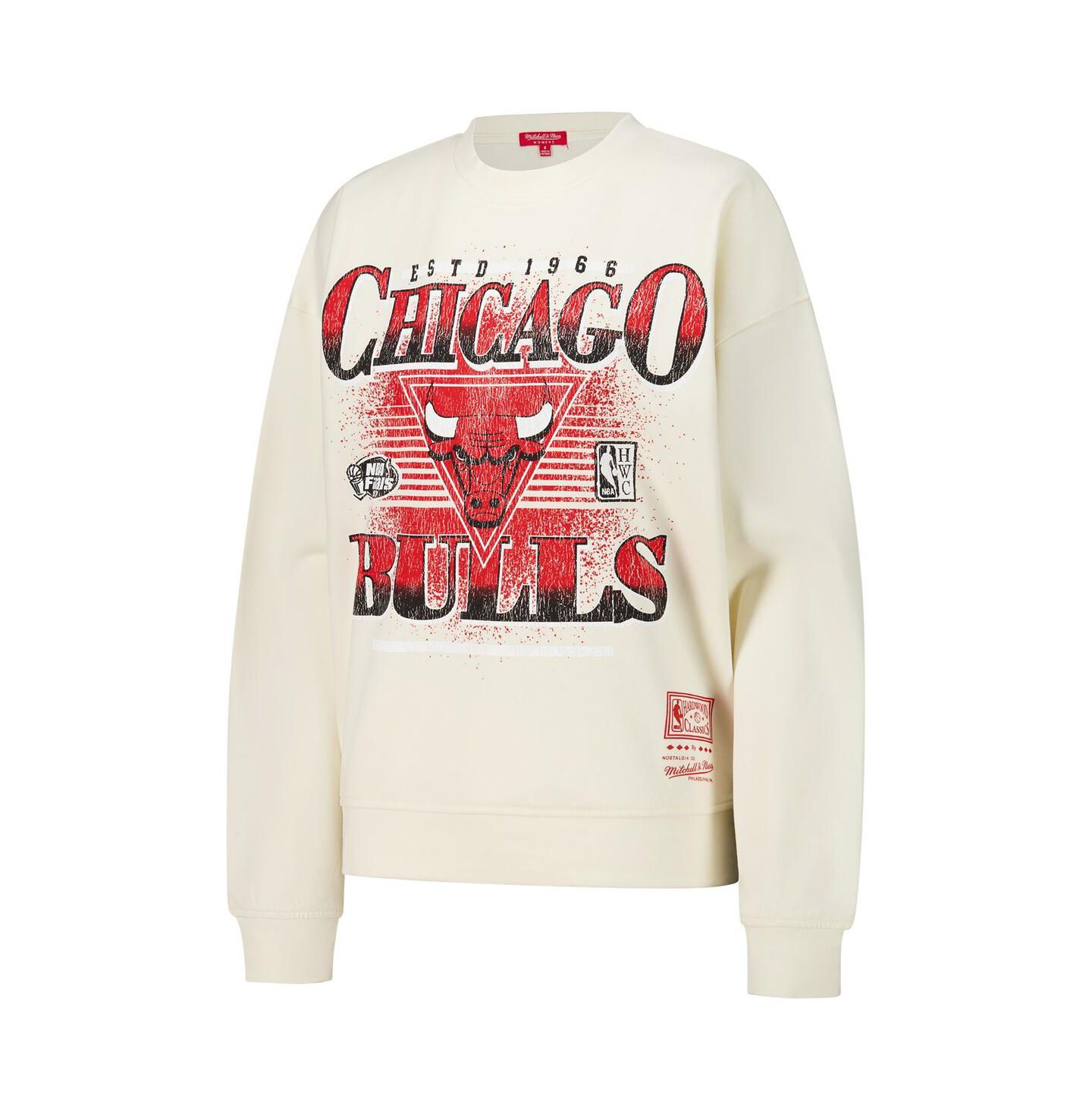 Женская толстовка Mitchell & Ness Cream Chicago Bulls Oversprayed Pullover — фото 2