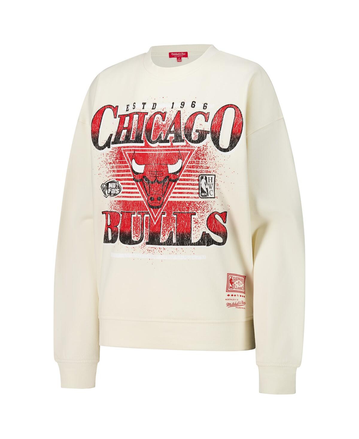 Mitchell & Ness Women's Cream Chicago Bulls Oversprayed Pullover Sweatshirt In White