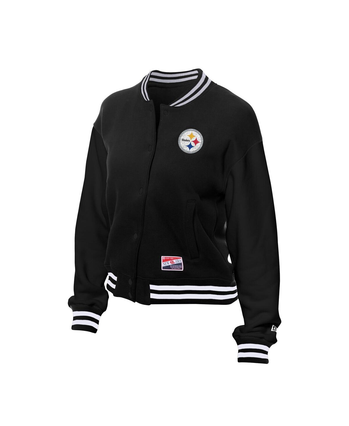 New Era Women's Black Pittsburgh Steelers Throwback Fleece Full-snap Jacket In Black
